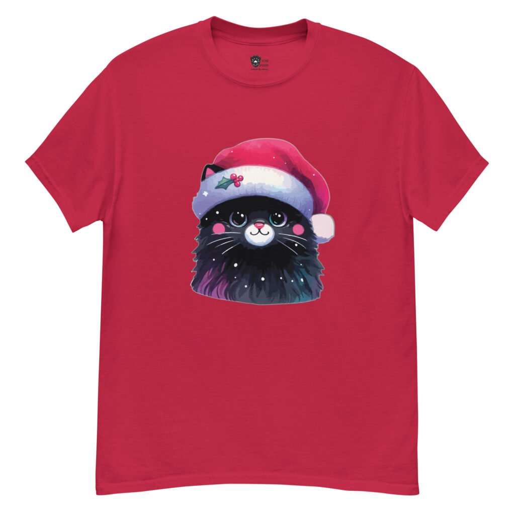 Black Cat Santa Hat T-Shirt - christmas cat shirt